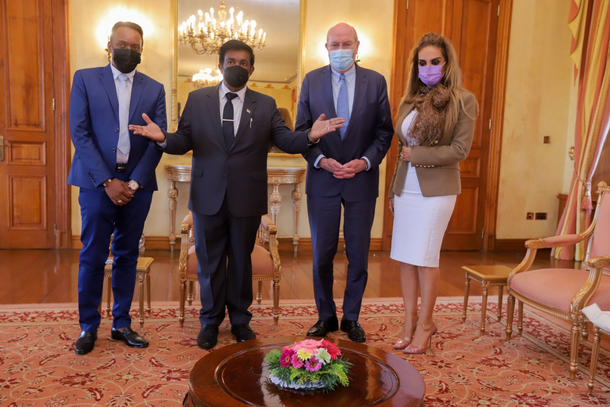From left to right: H.E.PRITHVIRAJSING ROOPUN, The President of Mauritius, Prof. Dr. Frank Stangenberg Haverkamp, Chairman of both Executive Board of E.Merck KG & Merck Foundation Board of Trustees and Senator, Dr. Rasha Kelej, CEO of Merck Foundation dur