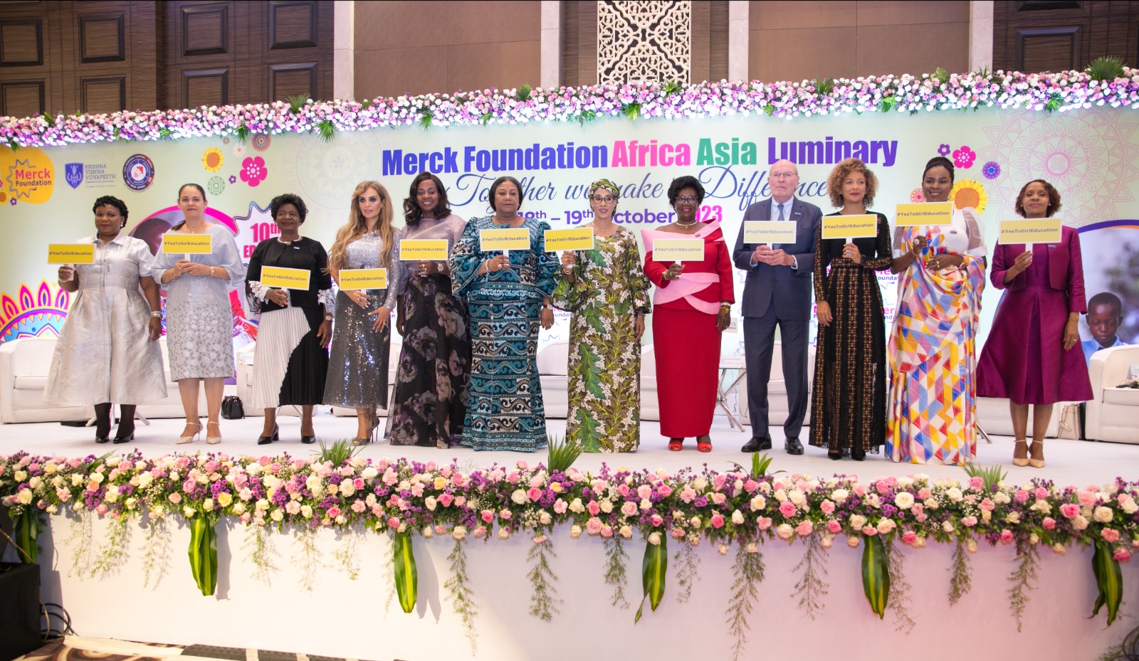 Merck Foundation CEO and Chairman together with African First Ladies in Mumbai, India during the 10th Edition of Merck Foundation Africa Asia Luminary